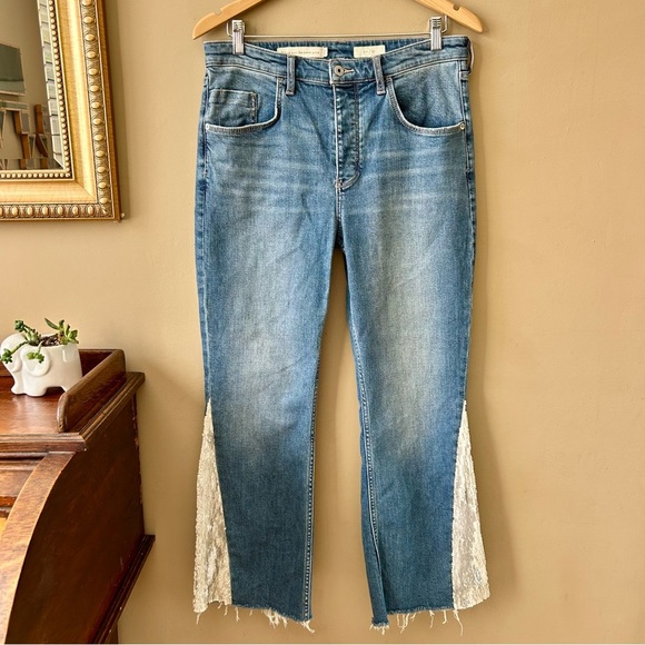 Anthropologie Pilcro High Rise Sequined Flared Jeans Light Wash High Waist Sz 31 - Picture 4 of 11